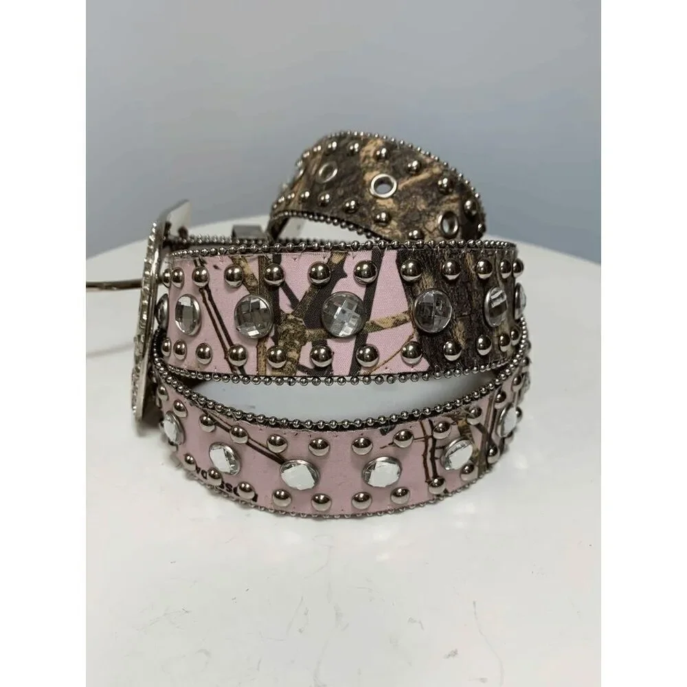 Blazin Roxx Green and Pink Camo Jeweled Western Belt